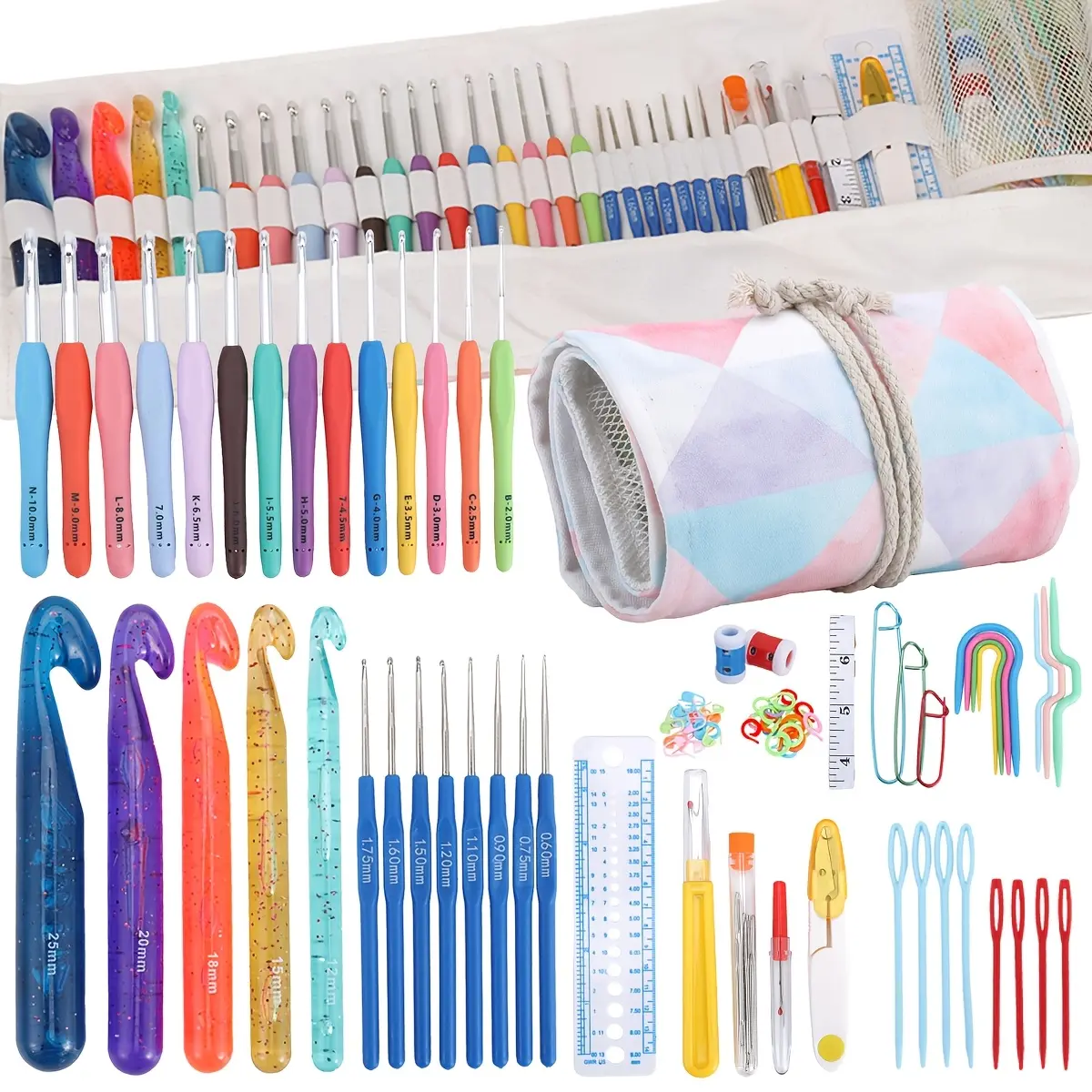 118 PCS Complete Crochet Kit with Ergonomic Hooks & Floral Storage Bag, Professional Crochet Hook Set for Beginners & Adults, Ideal DIY Craft Gift for Women & Hobbyists