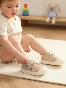 2026 New Trendy Baby Girl Colorful Floral Walking Shoes, Breathable Mesh Velcro Anti-Collision Toe, Soft Sole Non-Slip Princess Style, Low Top Shoes, Soft Soled Shoes