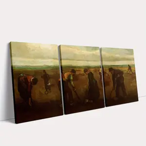 3-Piece Set Van Gogh-Inspired Canvas Wall Art, Rustic Wooden Framed Posters, Artistic Landscape Prints, Ideal for Living Room, Bedroom, Classroom Decor, 2D Artwork, 11.8x15.7 inches Each