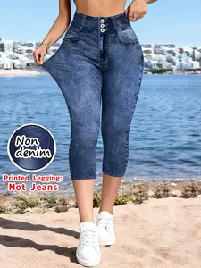 Women's Printed Leggings Non-Denim Fabric High Elasticity Outdoor Sports Yoga Pants Capri Beach Shorts