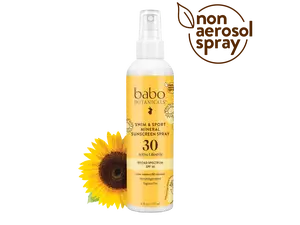 Babo Botanicals Swim & Sport Mineral Sunscreen Spray SPF 30 – Active Lifestyle – Water Resistant (80 Minutes) – Dermatologist Tested – Fragrance Free – Non Aerosol Spray – 6 fl oz (177 ml)