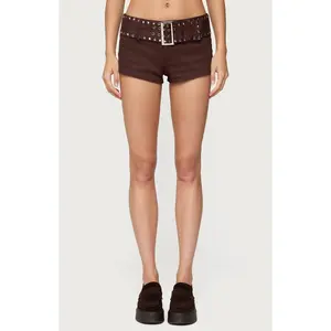 Edikted Women's Studded Belt Denim Micro Shorts