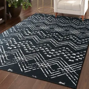 Bohemian Faux Cashmere Area Rug, Washable Non-slip Backing Retro Area Rug, Low Pile Area Rug for Living Room, Bedroom, Dining Room, Black, Black/ White, Beige, 4x6, 5x7, 6x9, 8x10 Feet
