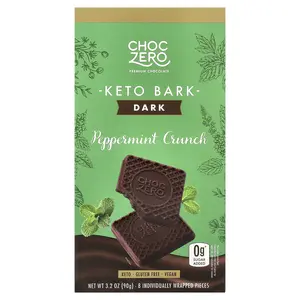 ChocZero Keto Bark, Dark Chocolate, Peppermint Crunch, 8 Mini Bars, 3.2 oz (90 g)