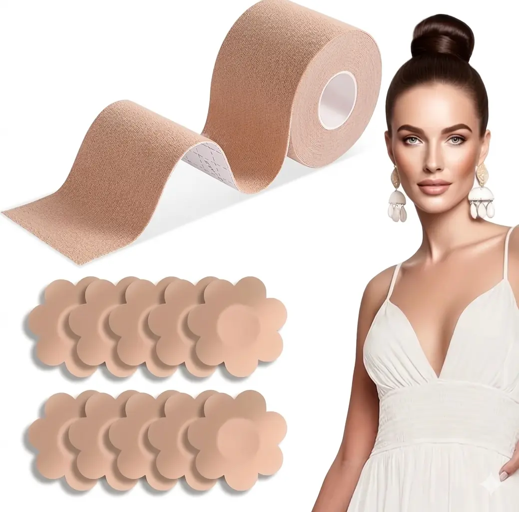 Women's Bra Accessories - Satin Fabric Seamless Waterproof Washcloths, Breast Tape & Adhesive Bra for Backless Dresses, Bath & Body Care, Dance Floor Use, Frontless, Durable Hold, C Chest Support, Easy To Apply, Instant Breast Lift, Adults, Style