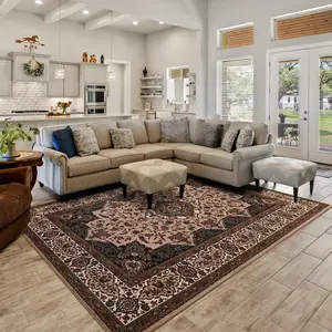 5x7 Ft Area Rug for Living Room, Machine Washable Large Brown Rugs for Dining Room, Non-Slip Backing, Vintage Carpet for Bedroom Office Dining Room Nursery Farmhouse, Home Decor, Grey,Brown,Orange,4x6 Feet, 5x7 Feet