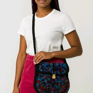 Granny Square Cross Body Bag - Colorful crochet Design with Black Strap and Gold Hardware