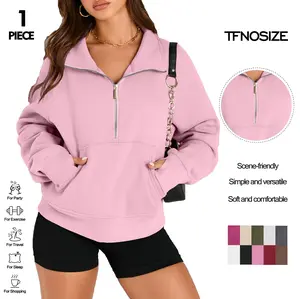 TFNOSIZE Women's Sweatshirt Half Zip Cropped Pullover Quarter Zip Hoodie Autumn Clothing Thumbhole Casual Long Sleeve