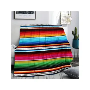 Vibrant Rainbow Striped Mexican Serape Blanket