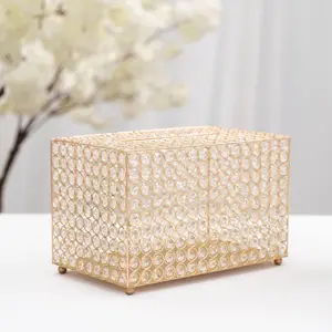 Crystal Money Card Box Luxurious Crystallized Box for Wedding Quinceanera Jewelry Home Decoration (Gold)