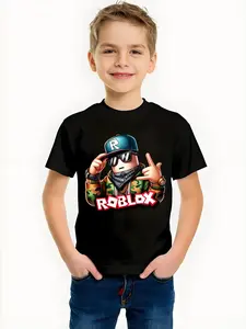 Roblox Game Cartoon Character Print, Boys And Girls' Summer New Style Casual Fashionable Comfortable Short-Sleeved T-Shirt Top, Suitable For Daily Use And Outdoor Wear, Ideal Gift Choice