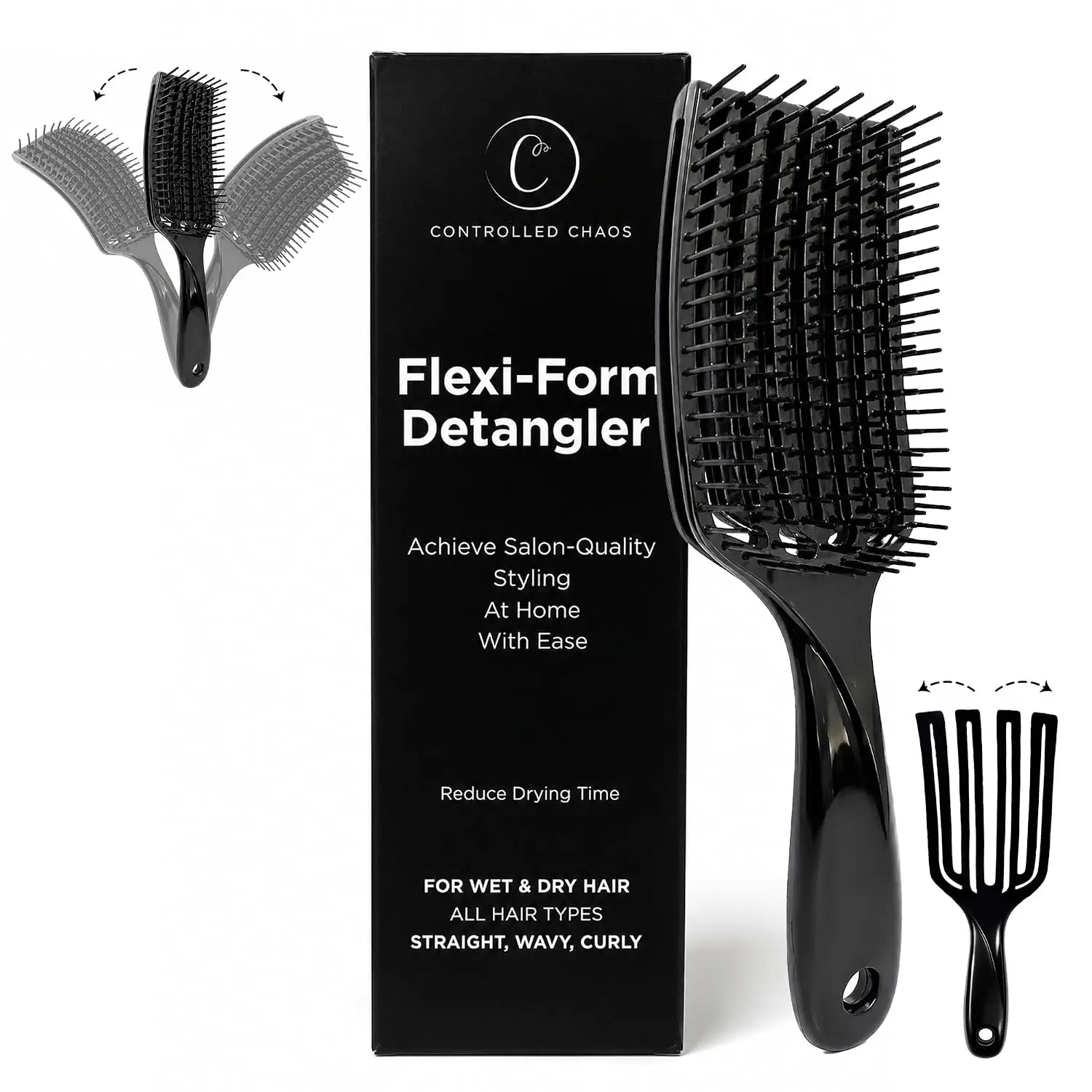 Flexi-Form Detangler Brush – Flexible Vented Detangling Hair Brush with Heat-Resistant Anti-Static Nylon Bristles for Wet & Dry Hair