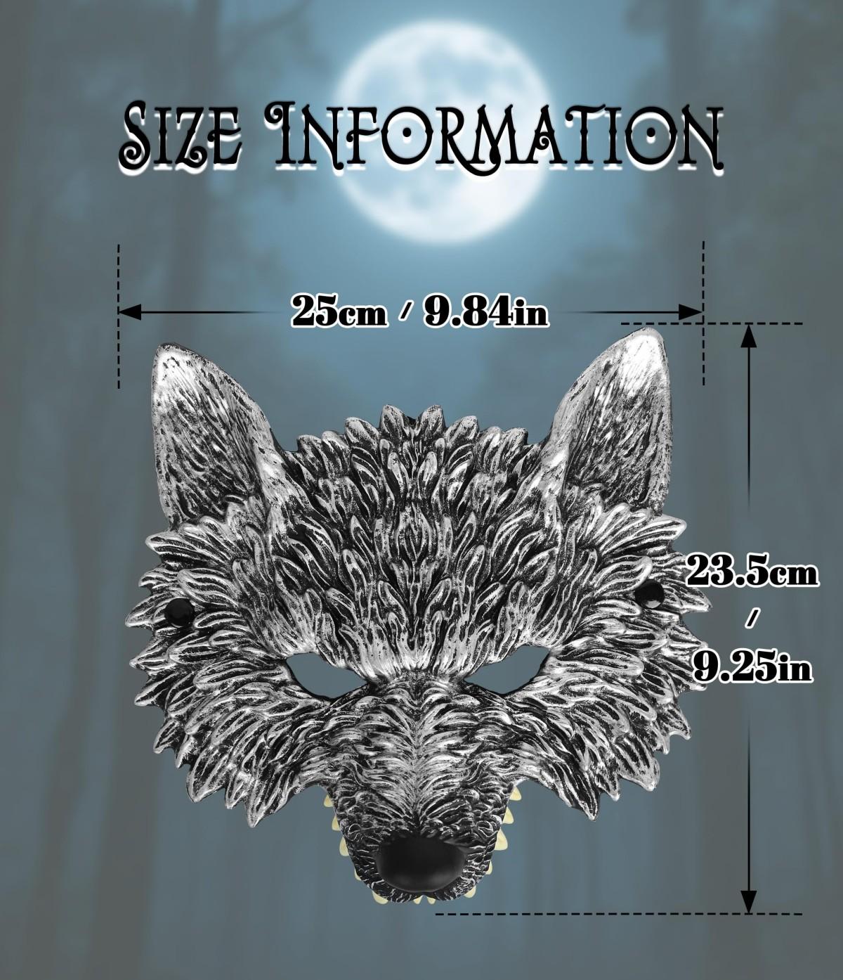 Realistic 3D Half Face Wolf Werewolf Mask, Scary Animal PU Foam Headgear, Horror Halloween Carnival Masquerade Cosplay Costume Prop, Party Dress-Up Accessory for Adult Kids, Stage Show Disguise Gift Adjustable Waist Golden Plated cake topper gender reveal