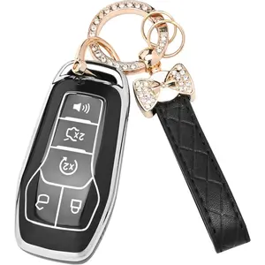 for Ford Key Fob Cover - Soft TPU Key Fob Case for Ford Edge Fusion Explorer Mustang Lincoln MKZ MKC MKX Smart Keyless Remote Key(Black)