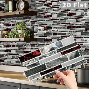 Removable Marble Tile Stickers, Striped Square Backsplash for Kitchen & Bathroom, Waterproof DIY Easy Install, 12/24/48 Pieces, Decorative Wall Sticker
