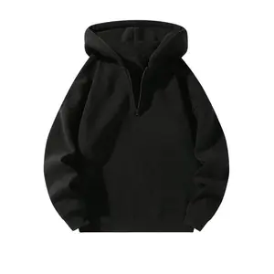 Quarter zip hoodie, zip-up hoodie, long-sleeve drop-shoulder sweatshirt, casual pullover