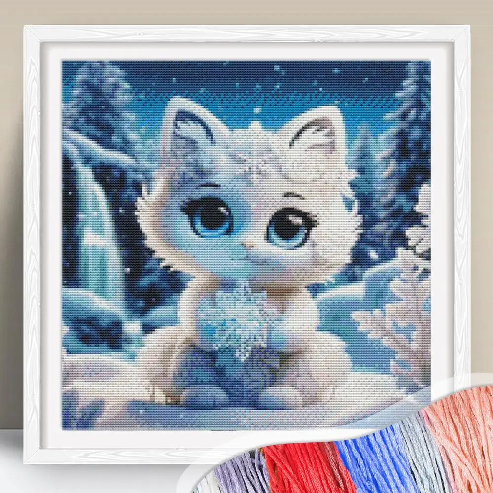 Cat Pattern Cross Stitch Kit, 11CT Cross Stitch Printed Canvas, DIY Cross Stitch Kit for Beginners, Cross Stitch Kit for Gift