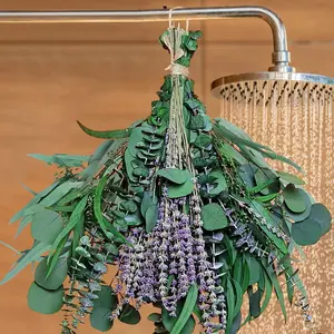 52 PCS Mix Dried Eucalyptus & Lavender Flowers Bundles for Shower, 17'' Natural Real Hanging Silver Dollar Eucalyptus Leaves Stems, Fragrance Fresh Plants Home Bathroom Decor