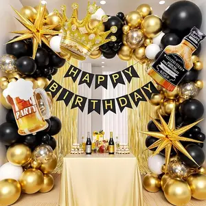 Black Gold Birthday Party Decorations with Happy Birthday Banner Foil Balloons for 16th 18th 21st 22th 32th 40th 50th 60th Birthday Decorations for Men