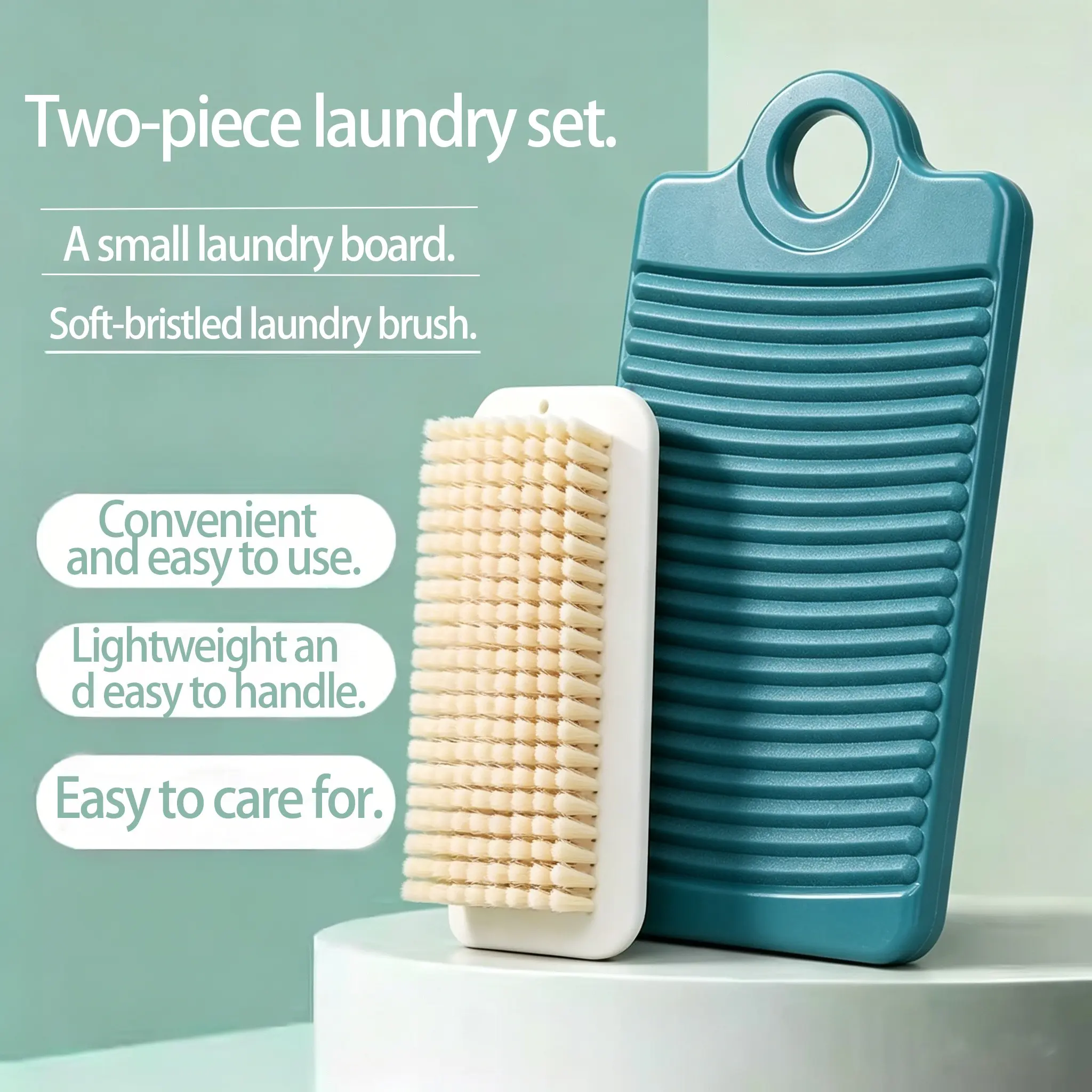 2-Piece Compact Laundry Brush and Wash Board Set, Soft Brush for Gentle Cleaning, Small Board for Delicate Clothes, Portable Home Laundry Tools