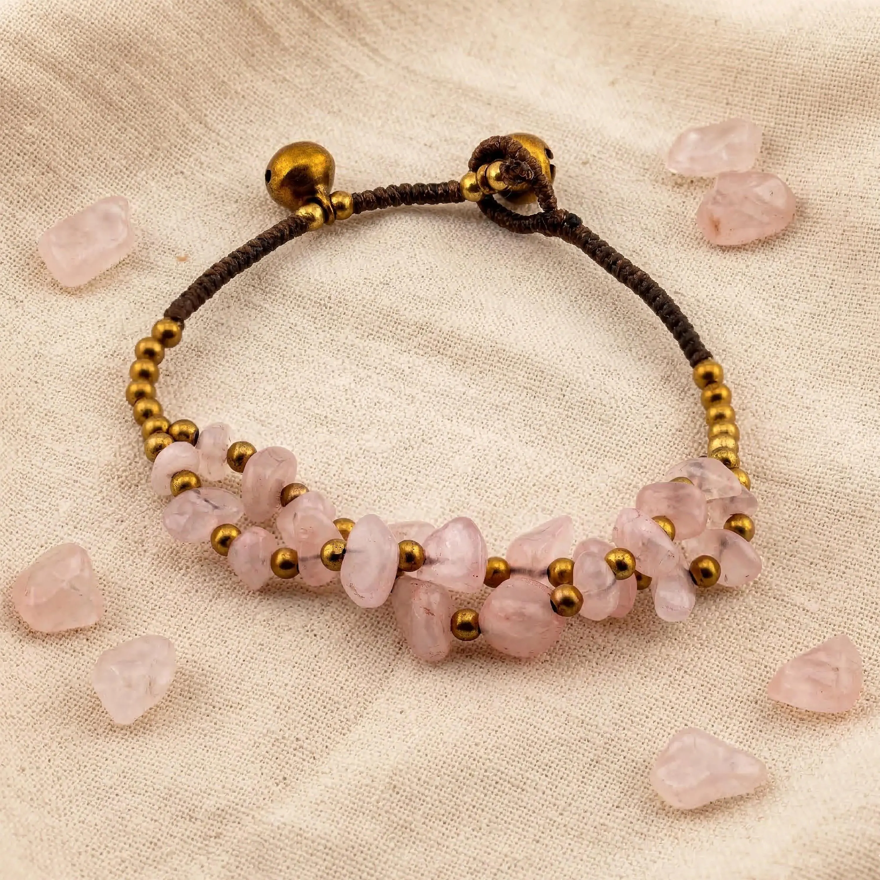 Pink Stone Chip Bracelet for Women, Adjustable Thai Jewelry, Monk Blessed | Artisan Rose