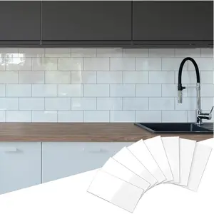 2026 New Upgrade Peel and Stick Backsplash 3 x 6 Inches Peel and Stick Tile for Kitchen Bathroom Laundry Room Fireplace(Polished Marble White, 100 Pieces)