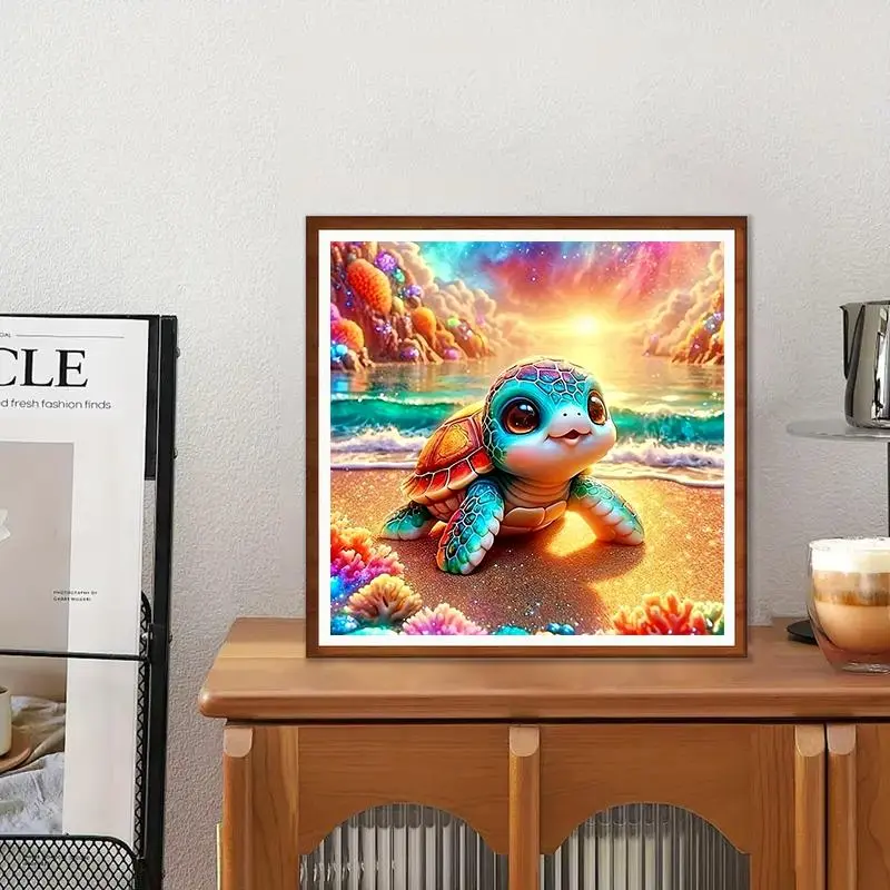 DIY Diamond Arts Colorful Painting Kit, Turtle Pattern DIY Diamond Arts Colorful Painting without Frame, Handmade Craft Wall Art Decoration
