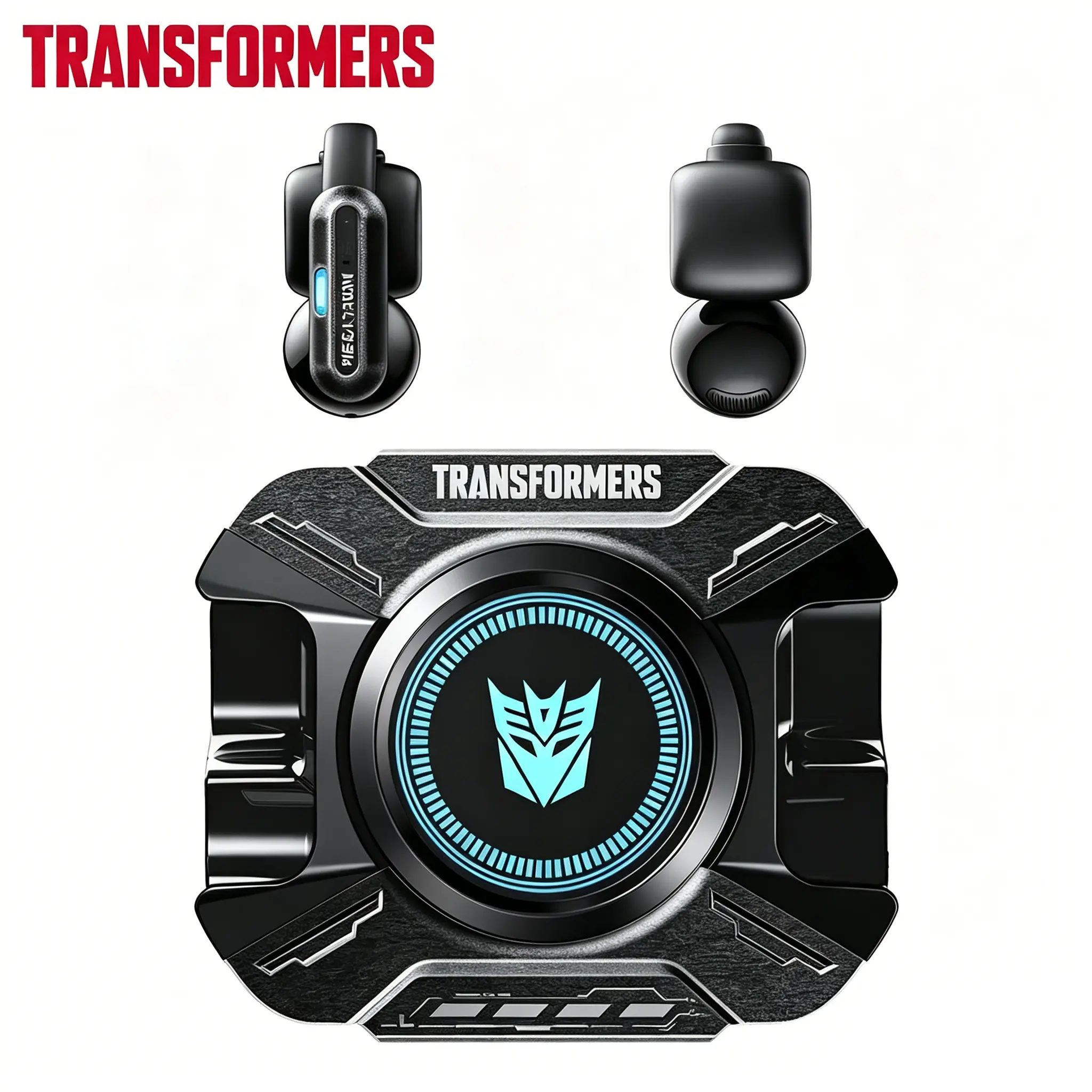 Transformers TF-T93 Water-Resistant Ear-Clip True Wireless Bluetooth 6.0 Earbuds with Mic, Metal Zinc Alloy Armor Charging Case, Low Latency Game/Music Modes, 12mm Hi-Fi Drivers, Secure Fit Sports Connection Headphones (Megatron Black)