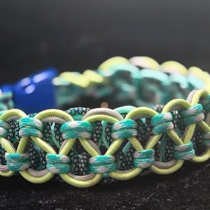 Nomnoms Boutique+Twisted S Paracord Collar for Dogs and Cats with Green, Yellow & Gray pet collar