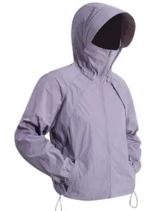 Single Piece Hooded Lightweight Long Sleeve Basic Casual Jacket, Nylon Material, High Neck Sun Protection, Breathable Design, Detachable Brim, Multifunctional Outerwear, Coats, Everyday