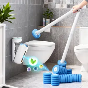 Disposable Toilet Brush Toilet Cleaner, Non Perforated Wall Mounted Cleaner, Replaceable Head Type Device, Fragrance Free Type, 1 Box (Storage Seat), 1 Handle, And 8/24 Brush Head Cleaning Sets