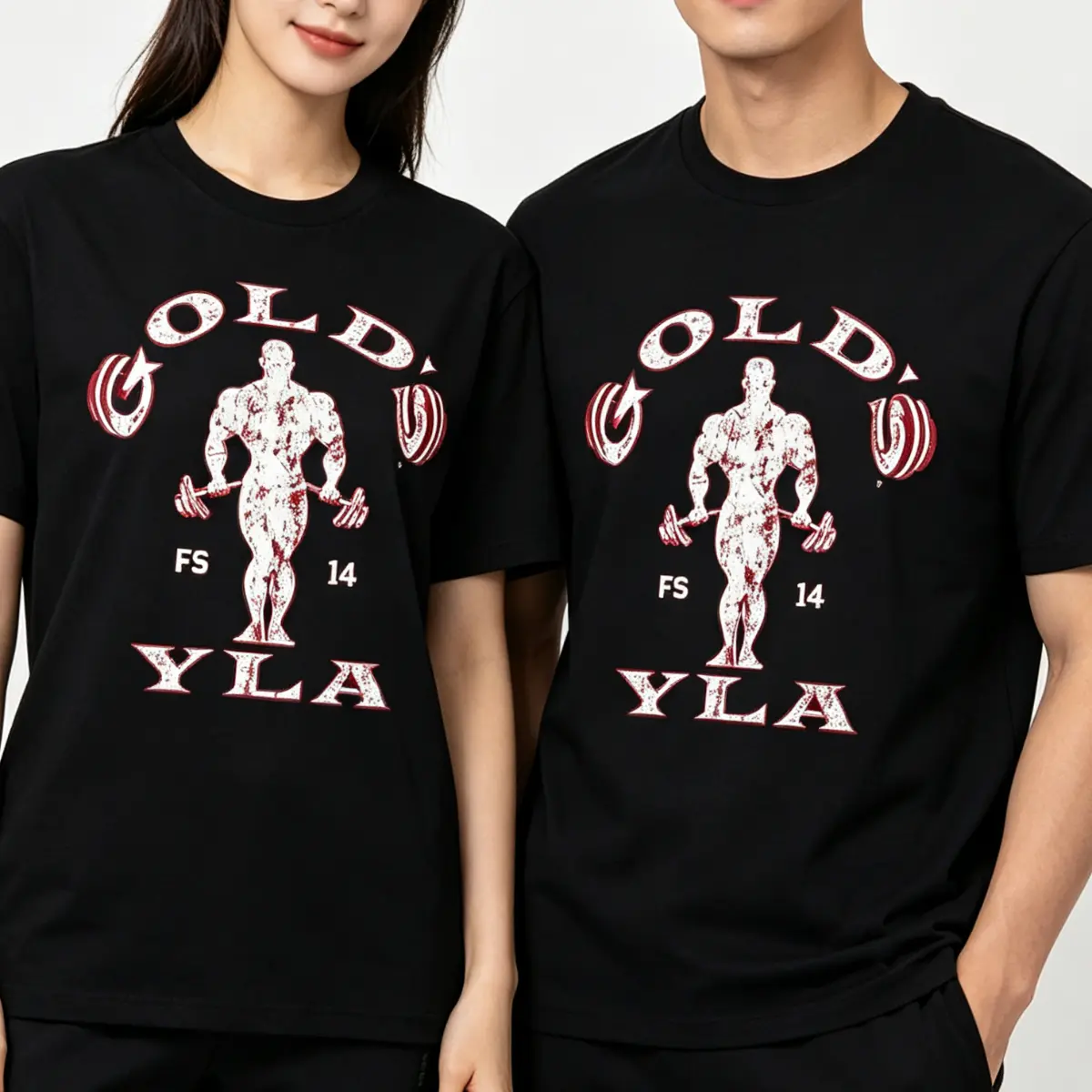 4009 - Golds Gym Ringer Tees,Vintage Washed Bodybuilder Graphic T-Shirt, 100% Cotton Oversized Short Sleeve Tee for Men Women, Retro Old School Gym Fitness Unisex Shirt, Distressed Faded Streetwear Top