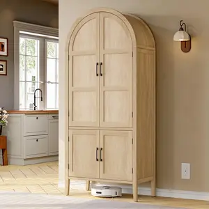 ONBRILL 71" Tall Wooden Arched Cabinet, 5-Tier Arched Kitchen Pantry Cabinet with Doors & Shelves, Farmhouse Kitchen Arch Cabinets with Adjustable Feet, Wooden Pantry Storage, Dining Room Furniture