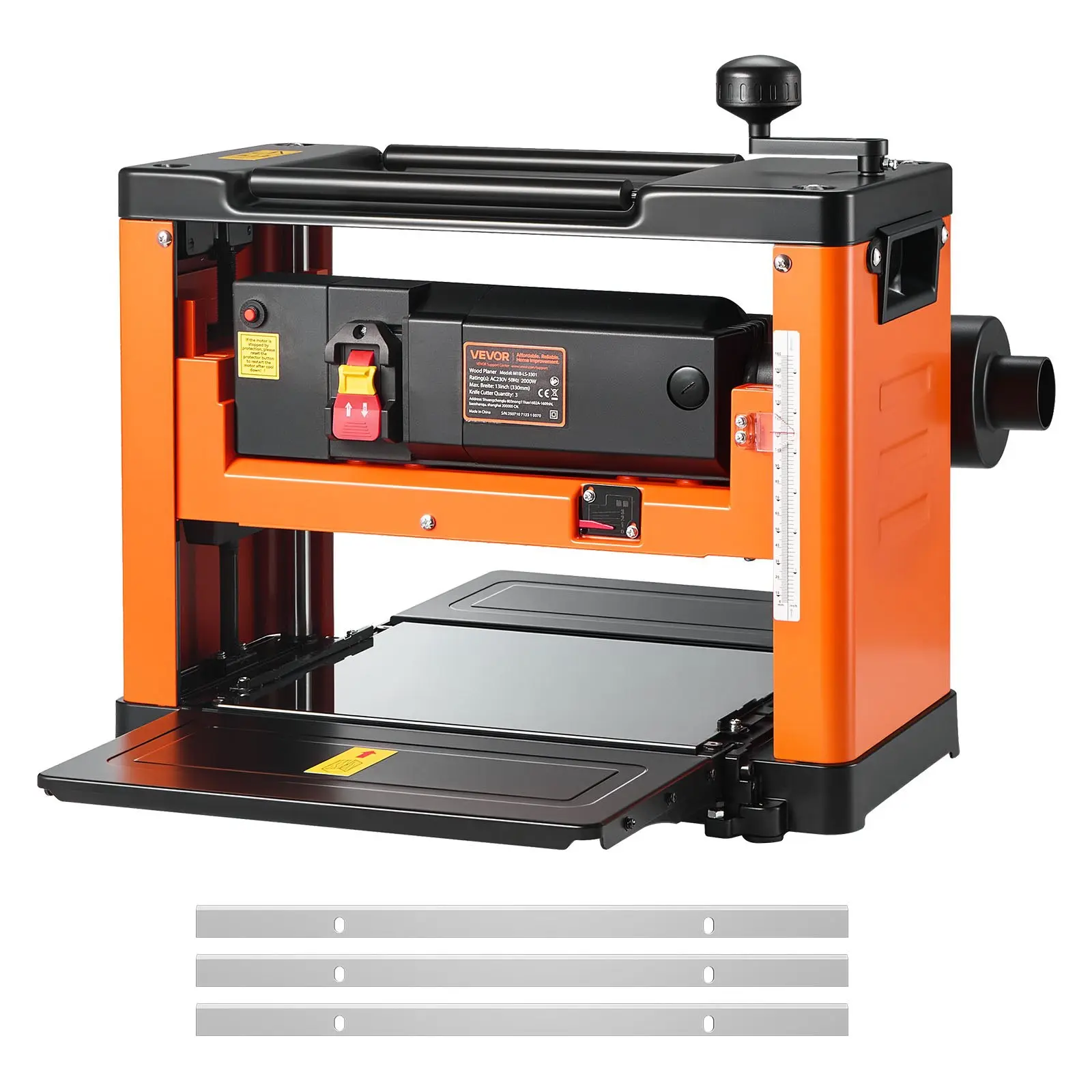 【DealsForYouDays】VEVOR Thickness Planer, Three-Blade, 13-Inch Width Worktable Power Benchtop Planer, 2000W 23500 RPM Powerful Motor, Dual Rollers, Over Protection, Single Speed Woodworking, for Hard Soft Wood Material Tool Hardware