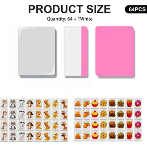 Push Tile Game Set 64 Pieces, Cute Dog and Food Pattern Mahjong Tiles, Durable Material, Perfect Gift for Family Gatherings