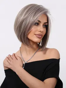 10 Inch Balayage Highlight Straight Wigs for Women, Gorgeous Fluffy Wigs without Bangs, Synthetic Lace Front Wigs for Party, Daily Use, Lace Frontal Wigs, Silky Straight Wigs, Natural Looking Wigs