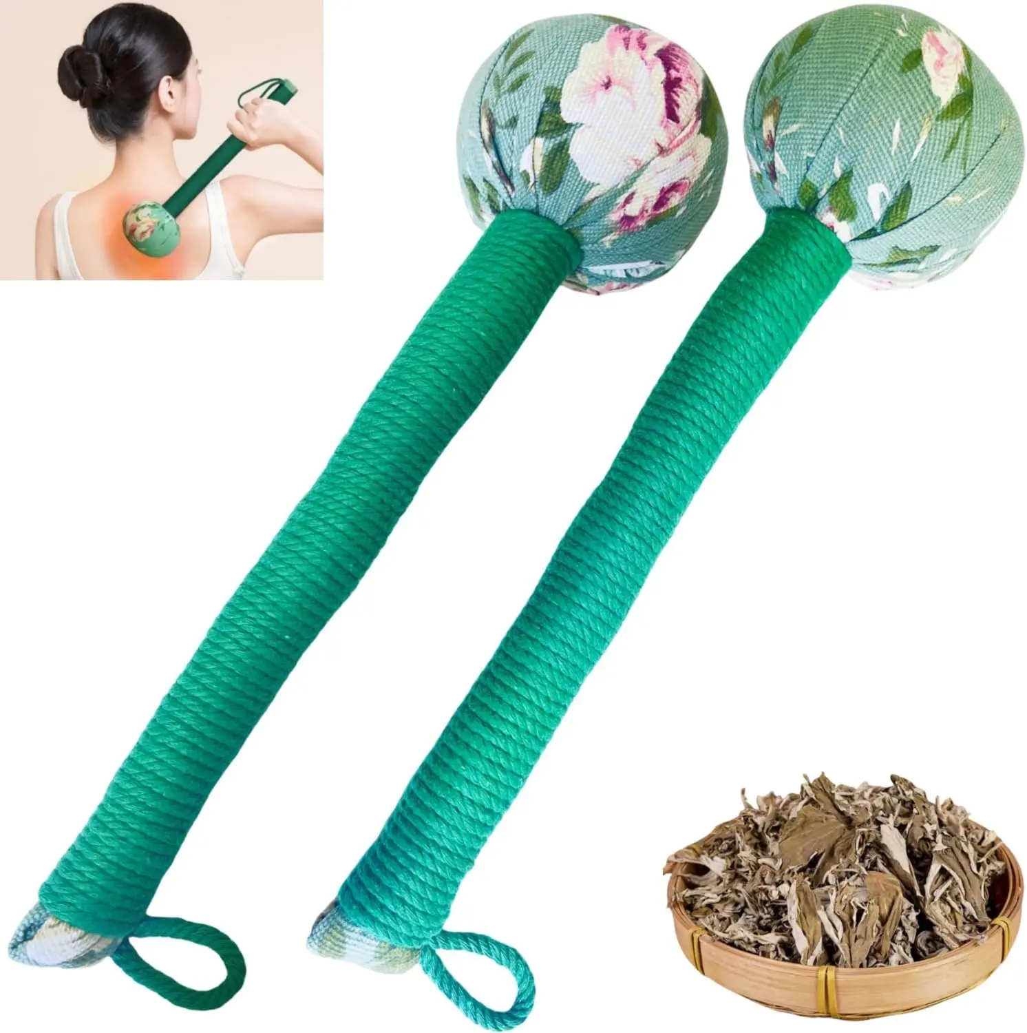 OnVisit Long Size Lymphatic Drainage Hammer,Manual Body Massage Hammer,Back Knock Long Handheld Massage Hammer for Back Pain Relief 2pcs Green 12.5IN