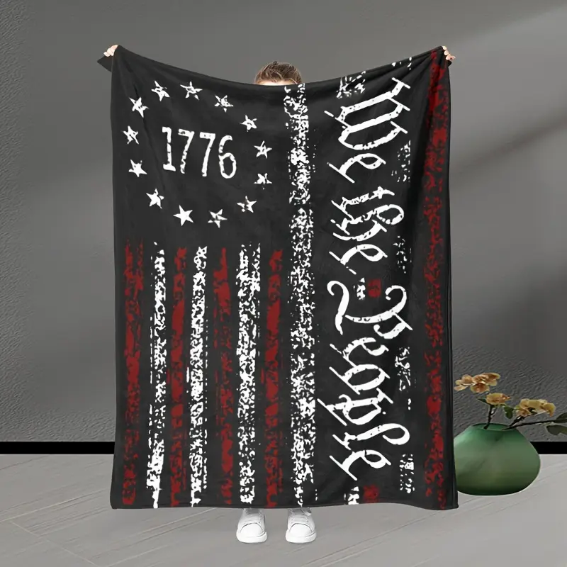 1Pc Retro American Flag Blanket, Military Officer Soldier Blanket Gifts, Gifts For Men Husband, Father Blanket Gifts, Camping Office Lunch Break Blanket