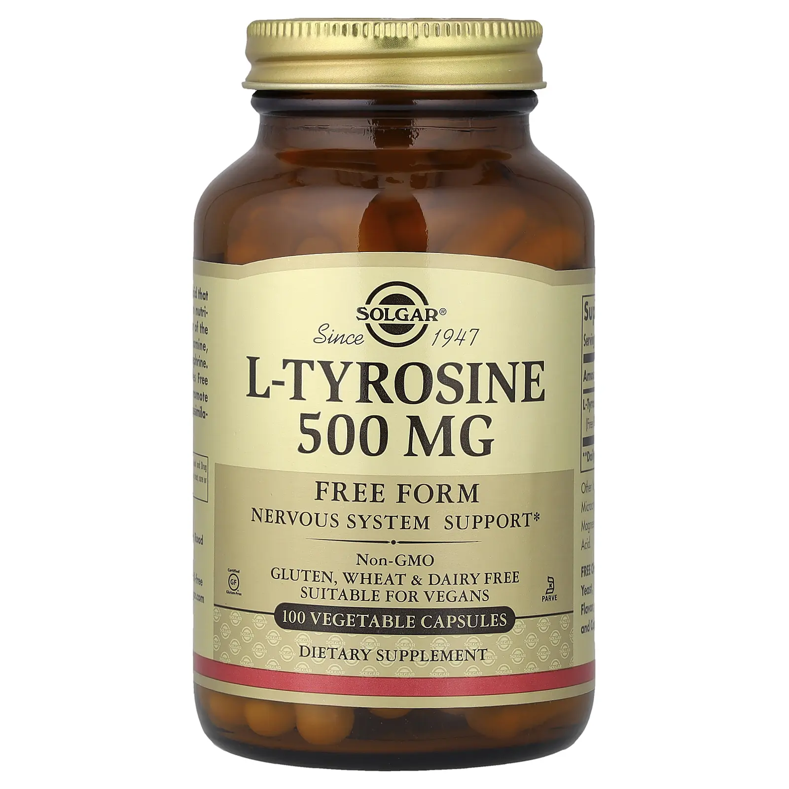 Solgar L-Tyrosine, 500 mg, 100 Vegetable Capsules