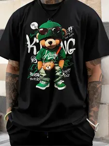 Men's Casual Sportswear with Lion Print - 3D Digital Graphic Tee, Short Sleeve, Round Neck - Perfect for Summer & Street Style