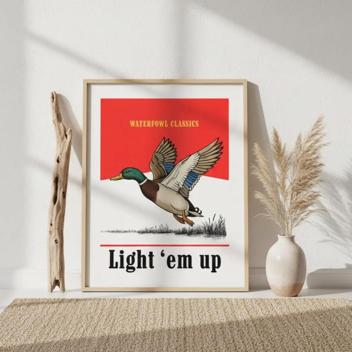 Waterfowl Classics Duck Hunting Poster, Retro Mallard Art “Light ’Em Up” for Cabins, Man Caves, Hunting Lodges & Outdoor Enthusiast Gifts