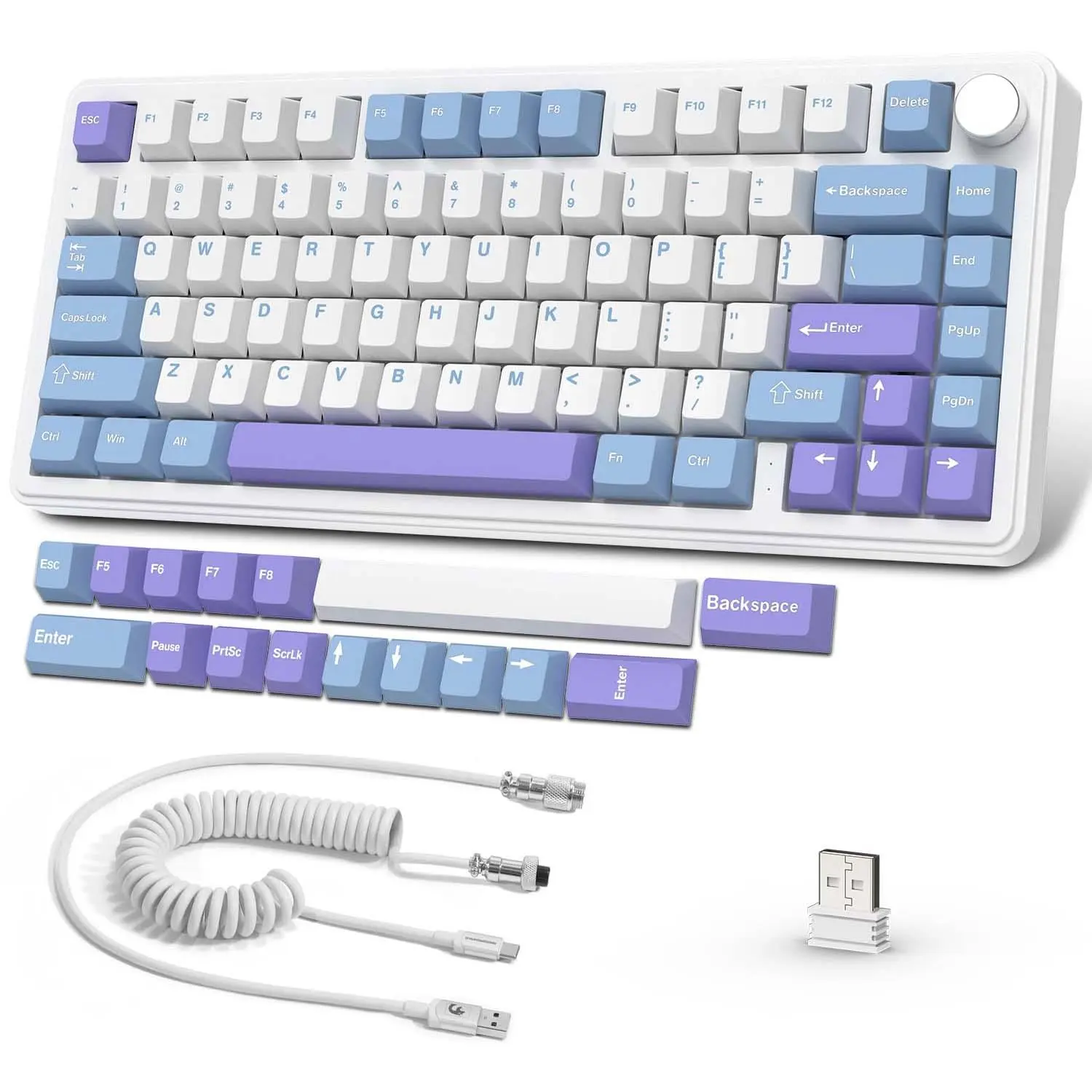 ATTACK SHARK X85 Wireless Gaming Keyboard, 1 Count 75% Wireless Gaming Keyboard with Knob, 5-layer Padding, 2.4G Wireless/Bluetooth/USB-C Wired Keyboard