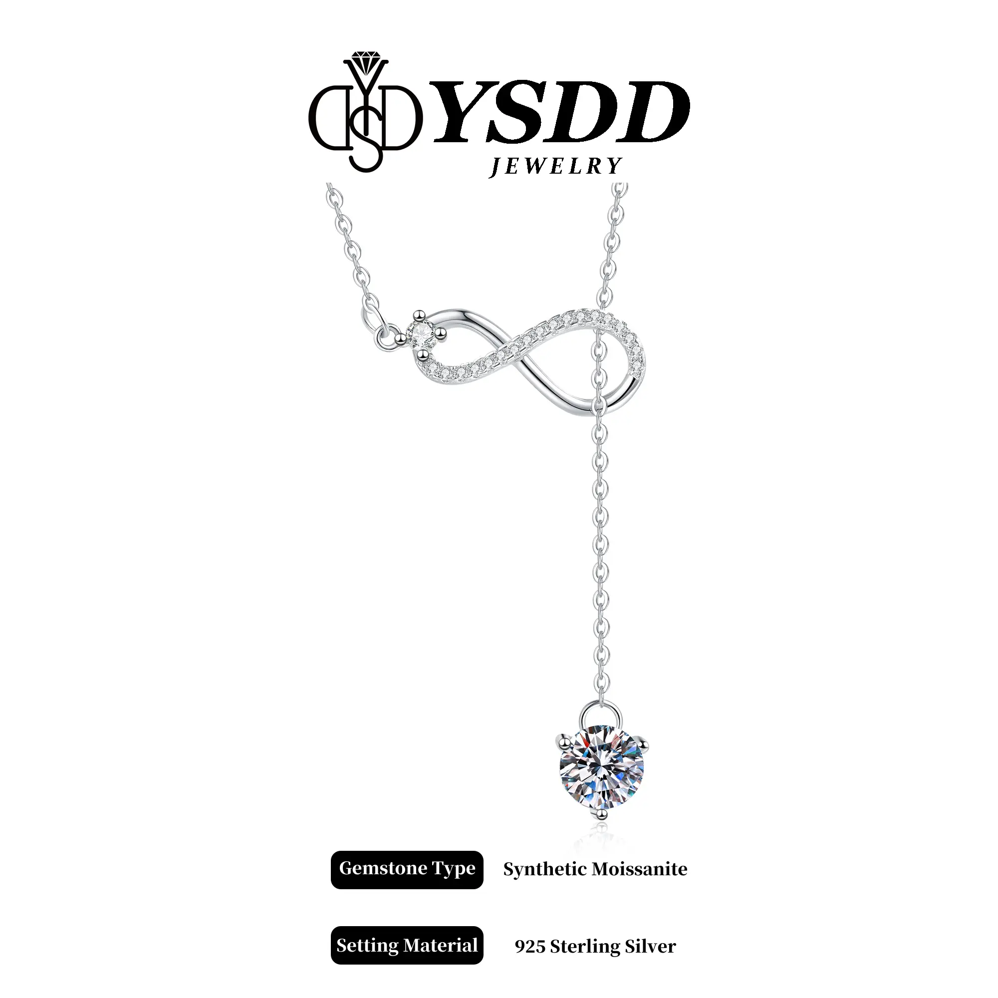【11.15】1CT Infinity Dangling Sweater Necklace vvs Synthetic Moissanite Necklace in 925 Sterling Silver