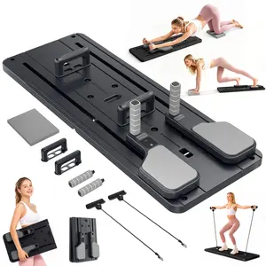 Foldable Pilates Fitness Board with Electronic Timer, Portable Home Gym Equipment with Handles and Resistance Bands for Pilates Workout, Yoga and Stretch