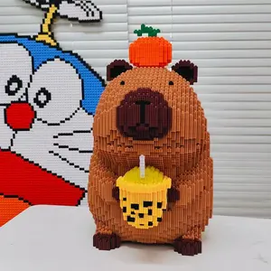 Cute Persimmon Milk Tea Capybara 3D Puzzle Set Building Block Puzzle, 3886 Pieces DIY Model Building Kit, Perfect Birthday & Holiday Gift