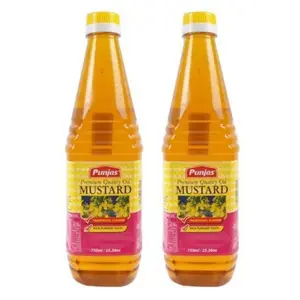 Punjas - 100% Pure Premium Quality Mustard Oil (Pack Of 2 x 25.36 Oz Bottle) Extracted from Fresh Mustard Seeds Dip Flavor