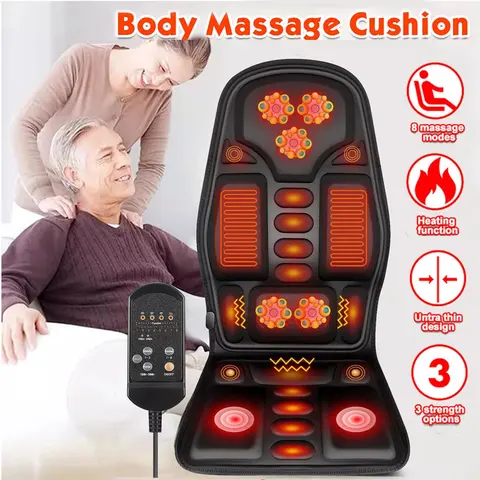 Remote Control Back Massage Chair Pad with Heat for Pain Relief - Deep Tissue Vibration Massager, 2 Adapters Included for Office, Recliner Use
