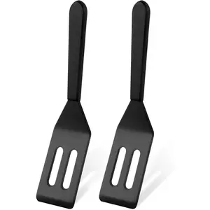 ?2 Pack? Small Spatula for Nonstick Cookware Mini Spatulas for kitchen Use,Heat-Resistant  Thin Spatula Cooking Baking (Black-2)