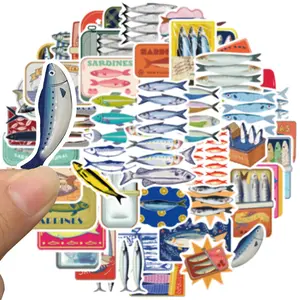50pcs Sardine Aesthetic Stickers Decals, Vinyl Junk Journaling Stickers for Water Bottle Laptop, Decorative Accessories