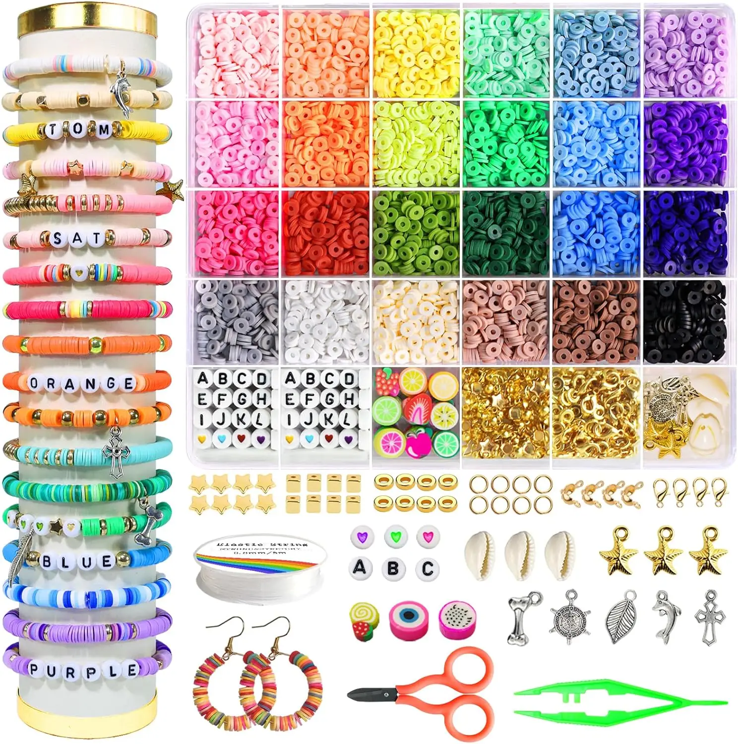 Clay Beads Bracelet Making Kit for Beginner, Friendship Preppy Flat Polymer Heishi Jewelry Kits with Charms, Gifts for Teen Girls Toys Crafts for Gir